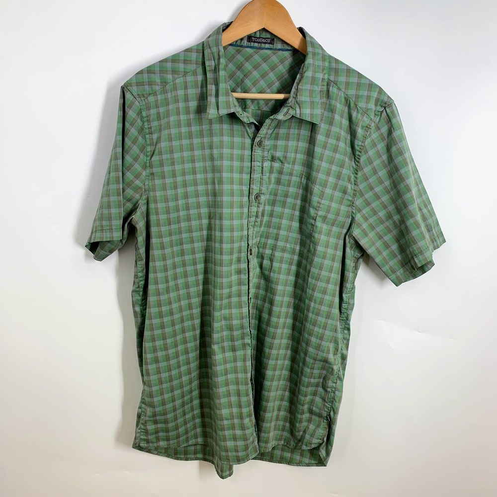 TOAD&CO Mens Panorama‎ Green Plaid Short Sleeve Button Down Shirt Size Medium